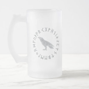 Caneca De Cerveja Vidro Jateado Odin Raven Crow Viking Mythology corre em runic