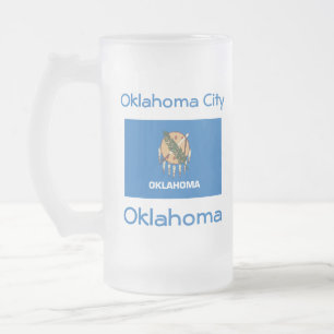 Caneca De Cerveja Vidro Jateado Oklahoma Flag Map City Mug