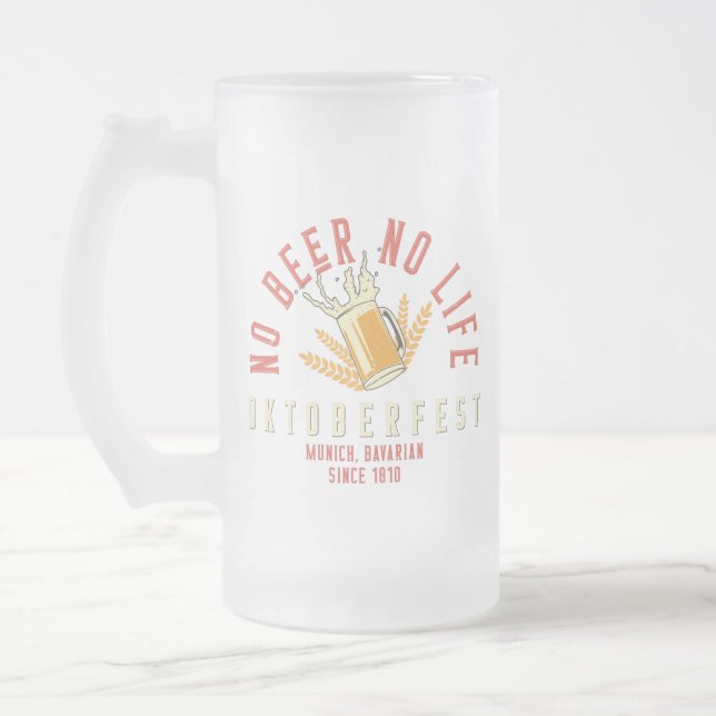 Caneca De Cerveja Vidro Jateado Oktoberfest Funny No Beer No Life (Esquerda)
