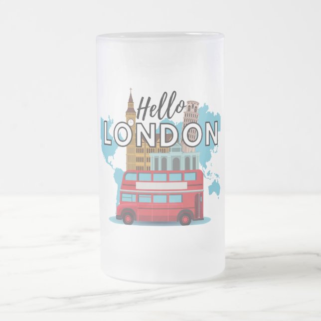 Caneca De Cerveja Vidro Jateado Olá London Fosco Glass Beer Mug (Centro)