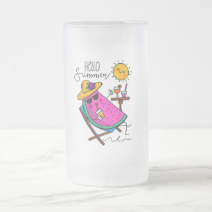 Caneca De Cerveja Vidro Jateado Olá Summer Relaxing Melancia