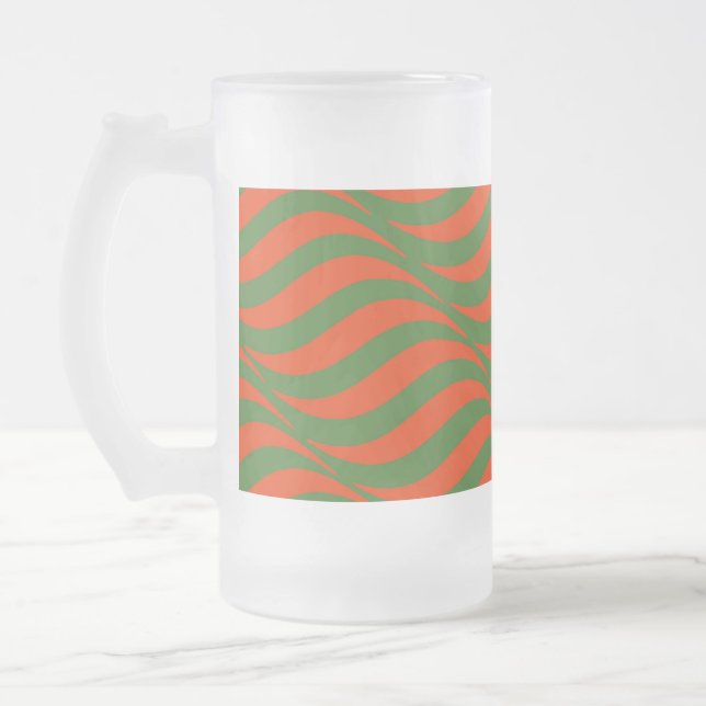 Caneca De Cerveja Vidro Jateado Ondas Vermelhas e Verdes (Esquerda)