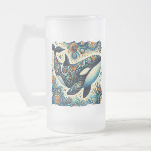 Caneca De Cerveja Vidro Jateado Orca Killer Whale Floral Whimssic - Praia Náutica 