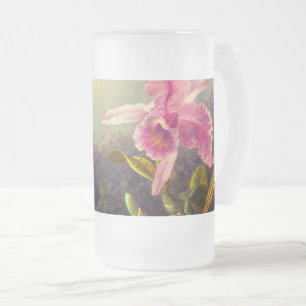 Caneca De Cerveja Vidro Jateado Orquídea com dois beija-flores
