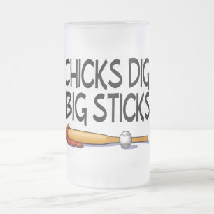 Caneca De Cerveja Vidro Jateado Os pintinhos escavam varas grandes (o basebol)