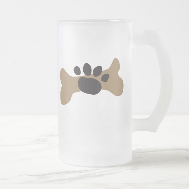 Caneca De Cerveja Vidro Jateado Osso de cão & impressão da pata (Direita)