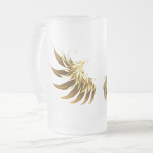 Caneca De Cerveja Vidro Jateado Ouro Angel Wings sobre fundo preto