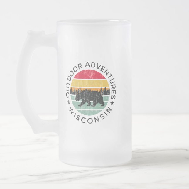 Caneca De Cerveja Vidro Jateado Outdoor Adventures Wisconsin (Esquerda)