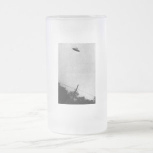 Caneca De Cerveja Vidro Jateado OVNI Alien Extraterrestre Aeronave Ultra Secreto
