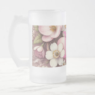 Caneca De Cerveja Vidro Jateado Ovos de Páscoa florais cor-de-rosa com renda monog