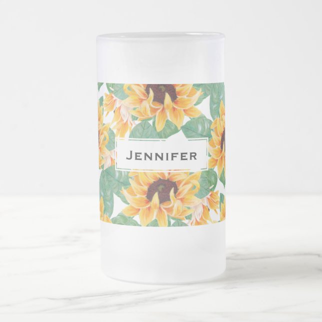 Caneca De Cerveja Vidro Jateado Padrão Amarelo e Verde bonito dos Girassóis (Centro)