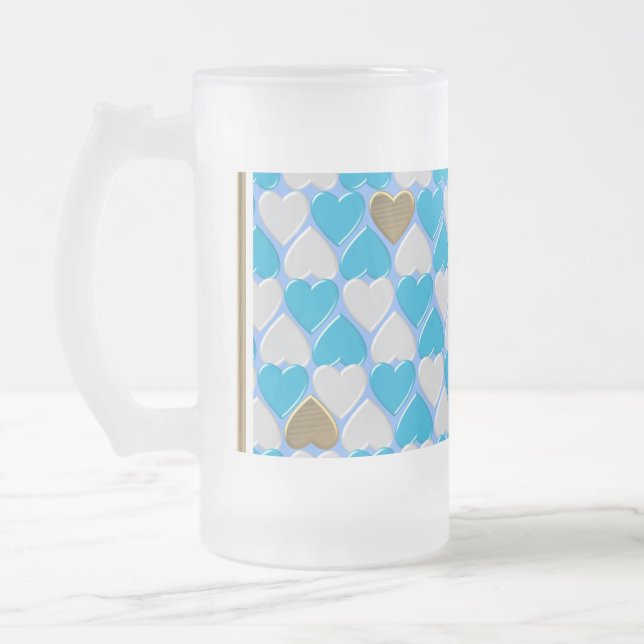 Caneca De Cerveja Vidro Jateado Padrão bávaro azul e branco. Copo de papel (Esquerda)