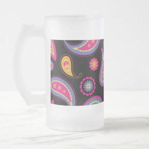 Caneca De Cerveja Vidro Jateado Padrão contínuo colorido de Paisley