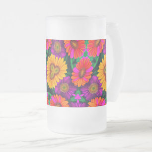 Caneca De Cerveja Vidro Jateado Padrão de Buquê de margarida colorida