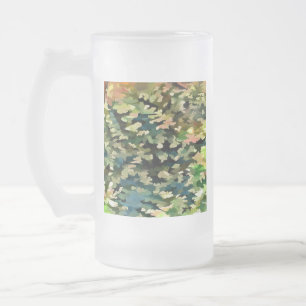 Caneca De Cerveja Vidro Jateado Padrão de Camuflagem Verde, Pêssego e Azul Ftalo