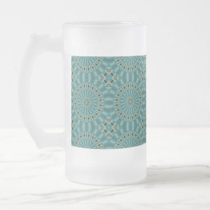 Caneca De Cerveja Vidro Jateado Padrão de Círculo em Turquesa e Verde Água
