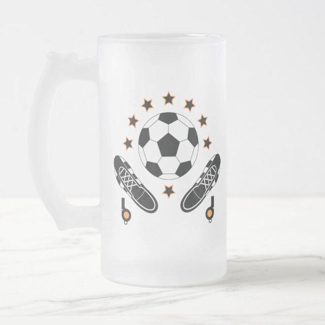 Caneca De Cerveja Vidro Jateado Padrão de equipamento esportivo de futebol preto e (Esquerda)