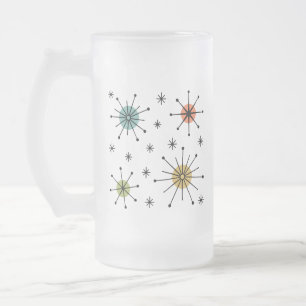 Caneca De Cerveja Vidro Jateado Padrão de Estrela Explosiva Atômica do Meio do Séc