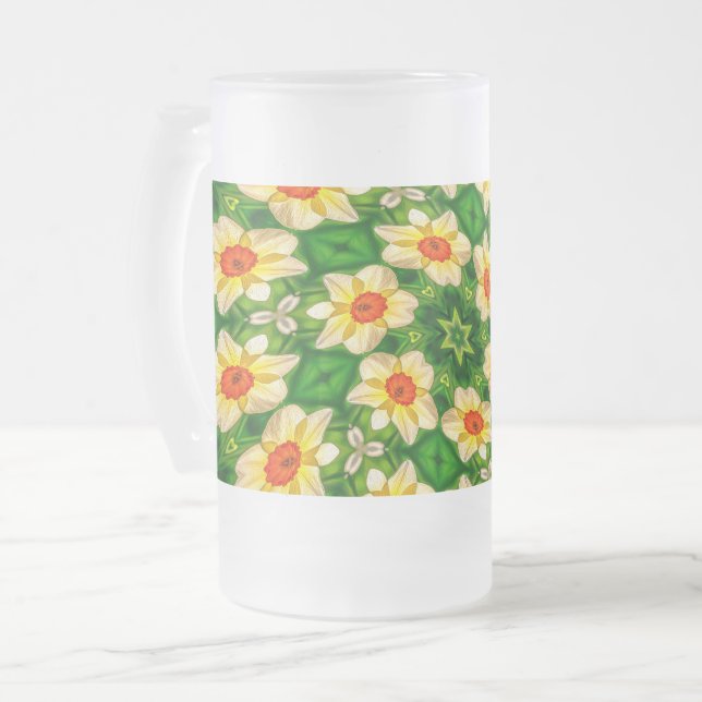 Caneca De Cerveja Vidro Jateado Padrão de Flores de páscoa (Frente Esquerda)
