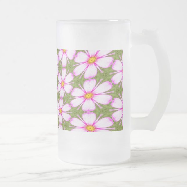 Caneca De Cerveja Vidro Jateado Padrão de Flores do Cosmos (Direita)