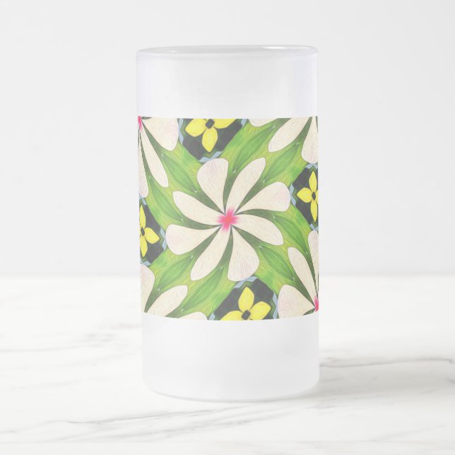 Caneca De Cerveja Vidro Jateado Padrão de Flores Estéticas (Centro)
