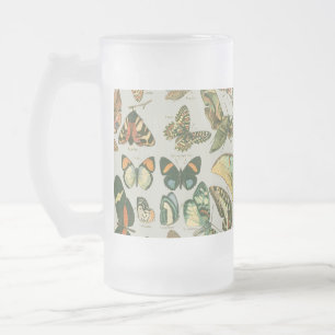 Caneca De Cerveja Vidro Jateado Padrão de Impressão de Borboleta Mariposa Vintage