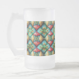 Caneca De Cerveja Vidro Jateado Padrão de mosaico geométrico colorido inspirado na