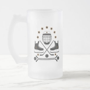 Caneca De Cerveja Vidro Jateado Padrão dos equipamentos de hóquei em preto e bra
