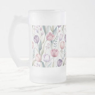 Caneca De Cerveja Vidro Jateado Padrão Floral das Tulipas Escandinavas