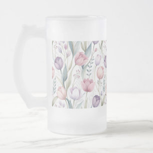 Caneca De Cerveja Vidro Jateado Padrão Floral de Tulipa Escandinava