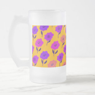 Caneca De Cerveja Vidro Jateado Padrão Floral Vibrante
