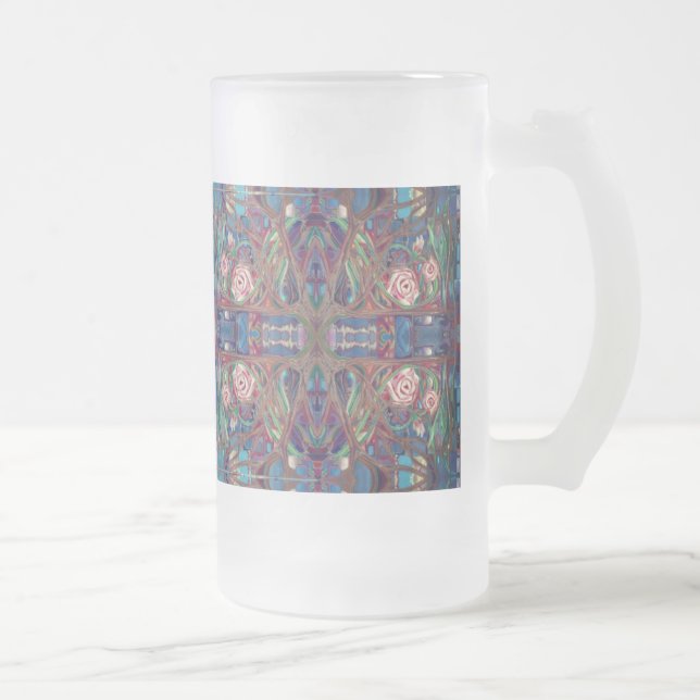 Caneca De Cerveja Vidro Jateado padrão rosa (Direita)