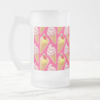 Padrão rosa Kawaii com sorvete de morango