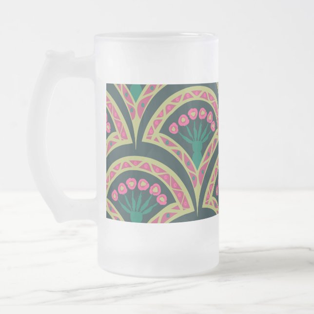 Caneca De Cerveja Vidro Jateado padrão verde em forma de concha (Esquerda)