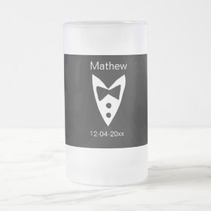 Caneca De Cerveja Vidro Jateado padrinho de casamento adiciona nome ano arco preto