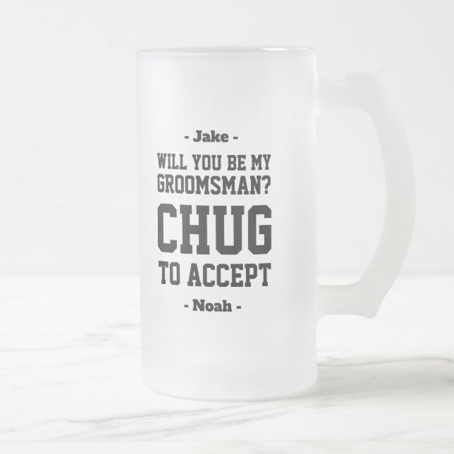 Caneca De Cerveja Vidro Jateado Padrinho de casamento Proposta Chug para Aceitar u (Direita)