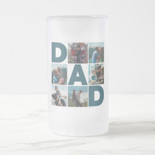 Caneca De Cerveja Vidro Jateado Pai de Colagem de Fotos Azul e Branco 6