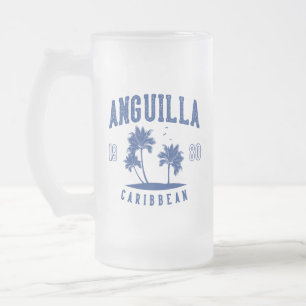 Caneca De Cerveja Vidro Jateado Palmeira Caribenha de Anguilla 1980