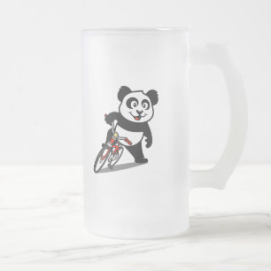 Caneca De Cerveja Vidro Jateado Panda de Bicicleta Bonita