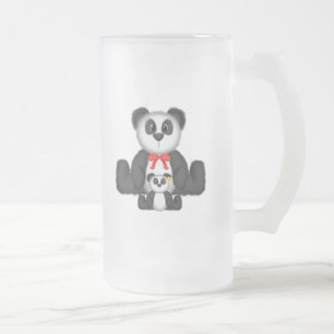 Caneca De Cerveja Vidro Jateado Panda Mãe e Bebê