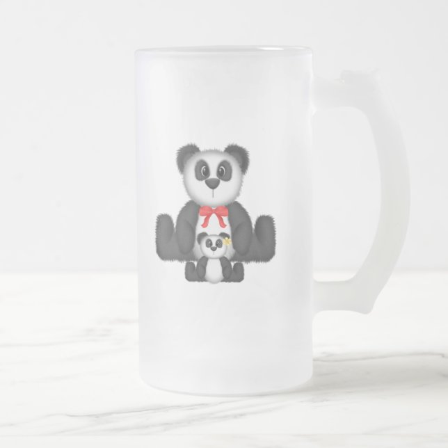 Caneca De Cerveja Vidro Jateado Panda Mãe e Bebê (Direita)
