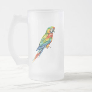 Caneca De Cerveja Vidro Jateado Papagaio