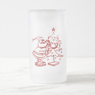 Caneca De Cerveja Vidro Jateado Papai Noel Vermelho Vintage na Árvore de Natal
