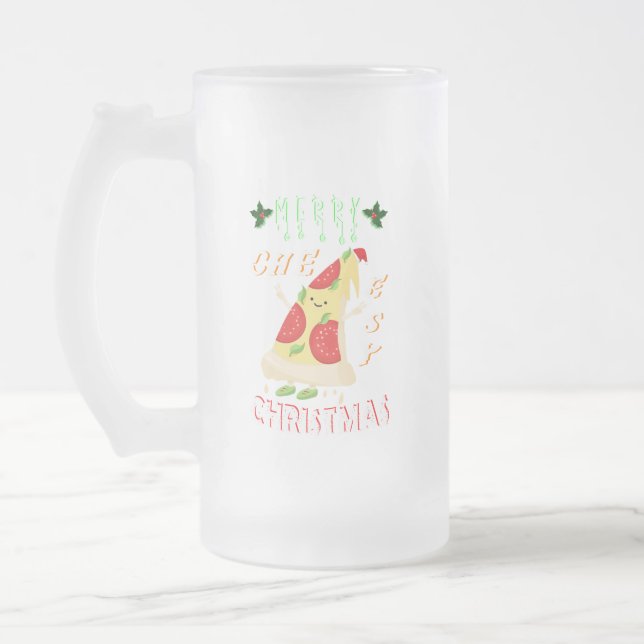 Caneca De Cerveja Vidro Jateado Papais noeis de Natal Cheesy feliz Pizza Natal (Esquerda)