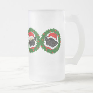 Caneca De Cerveja Vidro Jateado Papais noeis de Pug Preto e Pug Culpados de Natal