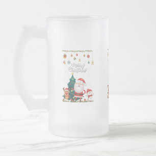 Caneca De Cerveja Vidro Jateado Papais noeis engraçados, Snowman, Reindeer Feliz