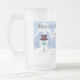 Caneca De Cerveja Vidro Jateado Papais noeis mascarados, Rudolph e Snowman
