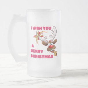 CANECA DE CERVEJA VIDRO JATEADO PAPAIS NOEIS REINDEER DESEJA UM NATAL FELIZ