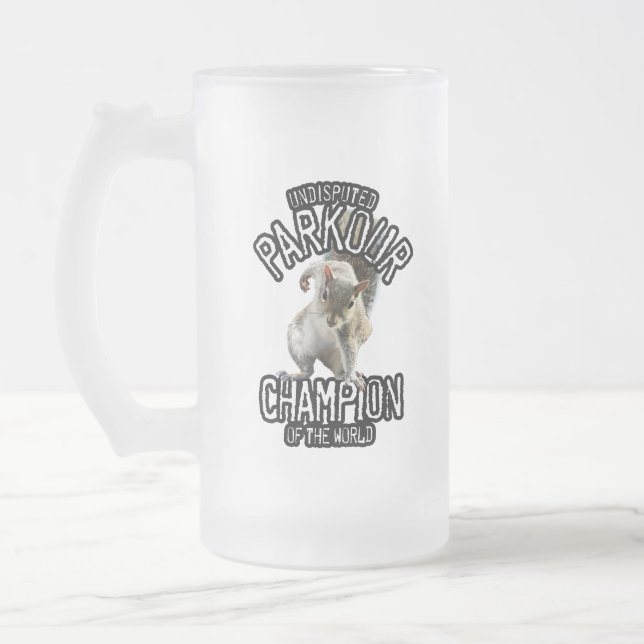 Caneca De Cerveja Vidro Jateado Parkour Squirrel - engraçada freerunning (Esquerda)