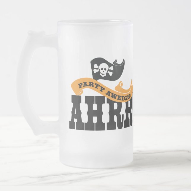 Caneca De Cerveja Vidro Jateado Partido Apesagem - Arrr - Fale como um Dia Pirata (Esquerda)